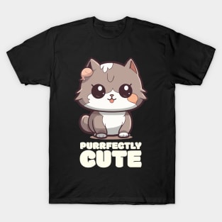 Purrfectly Cute" T-Shirt - Adorable Cartoon Kitten Design T-Shirt